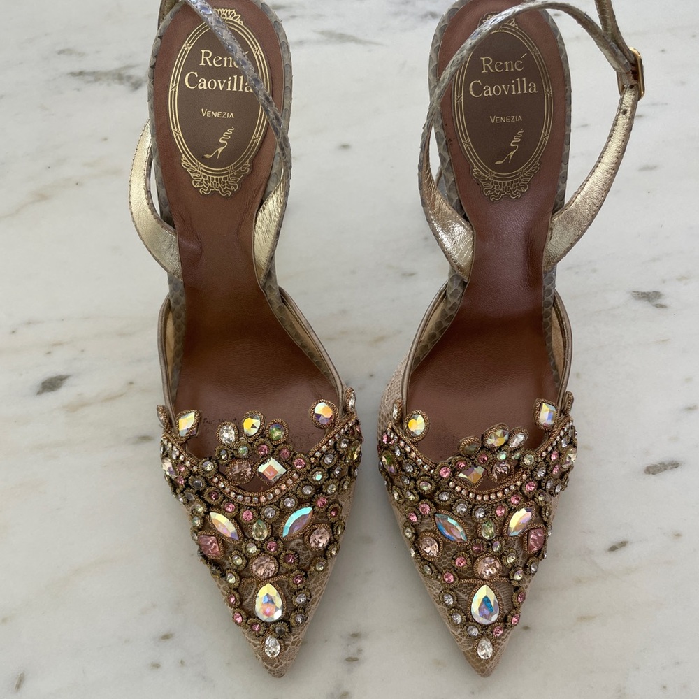 Rene Caovilla Gold Embellished Women's Shoes